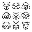 © pixelpek - A set of dog breed head icons in a simple line art style. Vector collection of various cute puppy and canine faces for design.