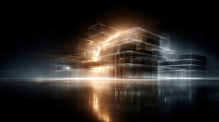 Poster - A modern building 3d architecture hologram simulation
