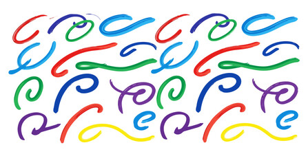 Poster - A colorful array of swirling brushstrokes arranged in a repeating pattern on white space