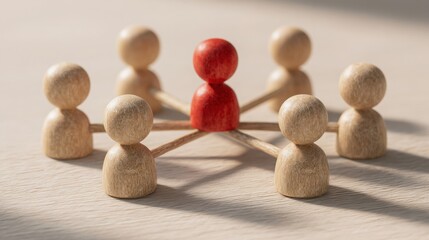 Poster - Group of wooden people illustrating cohesion and teamwork within an innovation framework and collaborative environment