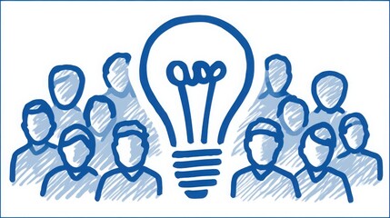 Poster - Light bulb surrounded by people depicting the strategic layout of an innovation cohort framework for collaboration