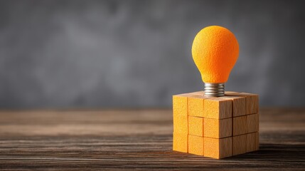 Poster - Light bulb positioned on a block symbolizing innovation culture score as an indicator of creative ideas and solutions