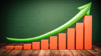 Poster - Green arrow rising upward indicating growth, success, and positive trends in business and innovation metrics and performance