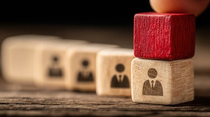 Poster - Person's hand placing attention on a block of wood symbolizing focused efforts towards optimized growth and assembly