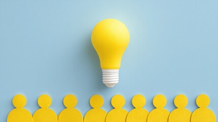 Poster - Illuminated light bulb surrounded by a group of people representing collaboration for product innovation and ideas
