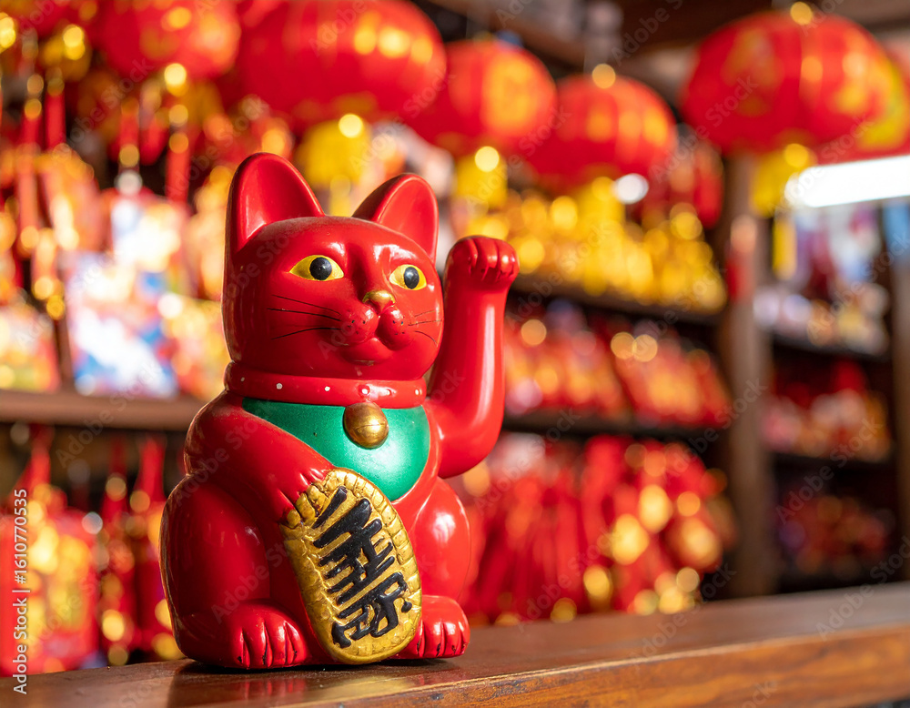 Lucky Cat Figurine in Store Display: Traditional Maneki Neko Symbol of ...