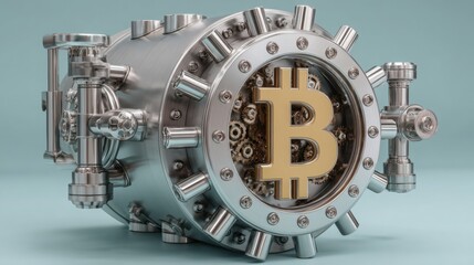 Poster - Striking silver and gold bitcoin coin symbolizing dual value and security in the world of cryptocurrency investment