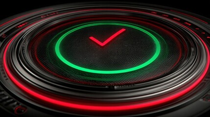 Poster - Bright red and green button icon representing user interface elements in digital technologies and innovative designs