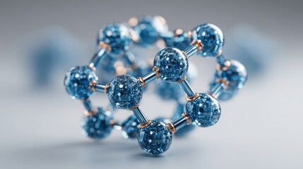 Poster - Abstract blue molecule design representing scientific research and innovation in chemistry and molecular biology fields