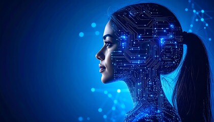 Aufkleber - Womans head with ai circuits