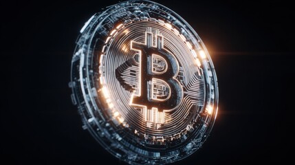 Poster - Close-up view of a bitcoin coin on display representing the essence of digital currency in modern economy