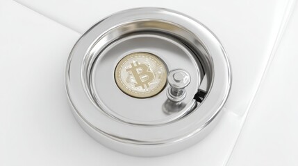 Poster - Unique coin placed in a door symbolizing the concept of access control and security in digital currency transactions
