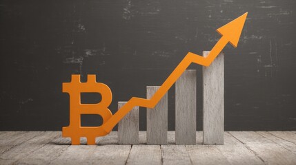 Aufkleber - blockchain technology symbol representing growth with an upward graph arrow indicating positive tren