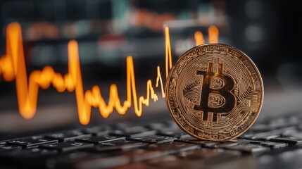 Aufkleber - bitcoin on a laptop displaying digital finance and cryptocurrency analysis with signal pulse trackin