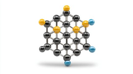 Poster - A molecular structure featuring several colored spheres illustrating complex relationships in quantum and financial systems