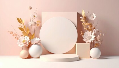 Poster - Elegant floral arrangement display on minimalist background in soft pastel color palette photography studio setting aesthetic home decor concept