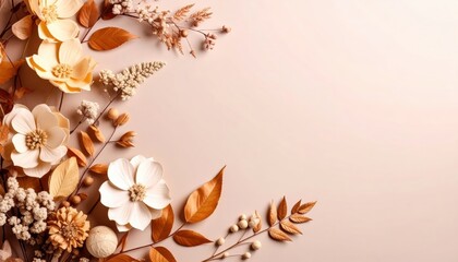 Poster - Elegant floral arrangement with dried leaves and flowers studio setting decorative art minimalist aesthetic