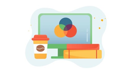 Design studio with Computer  Coffee  and Books for Creative Design