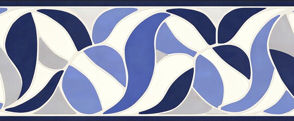 Poster - Interlocking abstract blue and white organic shapes forming a repeating pattern border