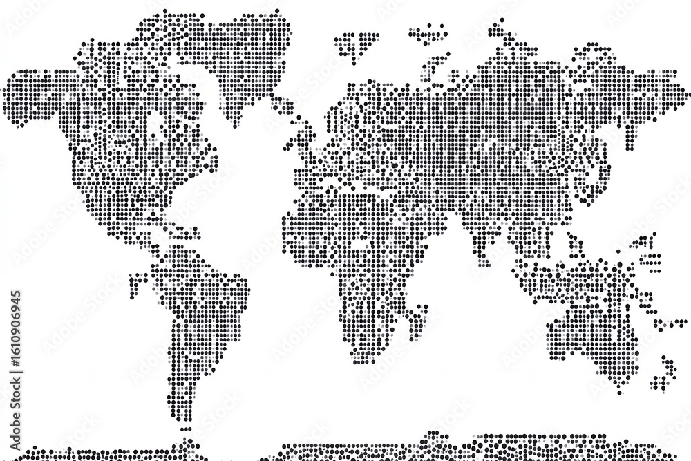 World map composed entirely of text and lines creating a unique global ...