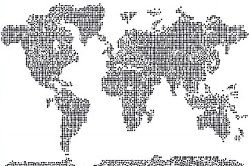 Poster - World map composed entirely of text and lines creating a unique global representation