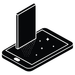 Poster - Smartphone displaying a vertical rectangular object silhouette isolated on white background