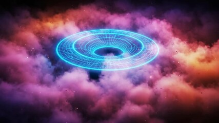 Abstract Neon Portal in Nebula: Futuristic Space Exploration Concept.