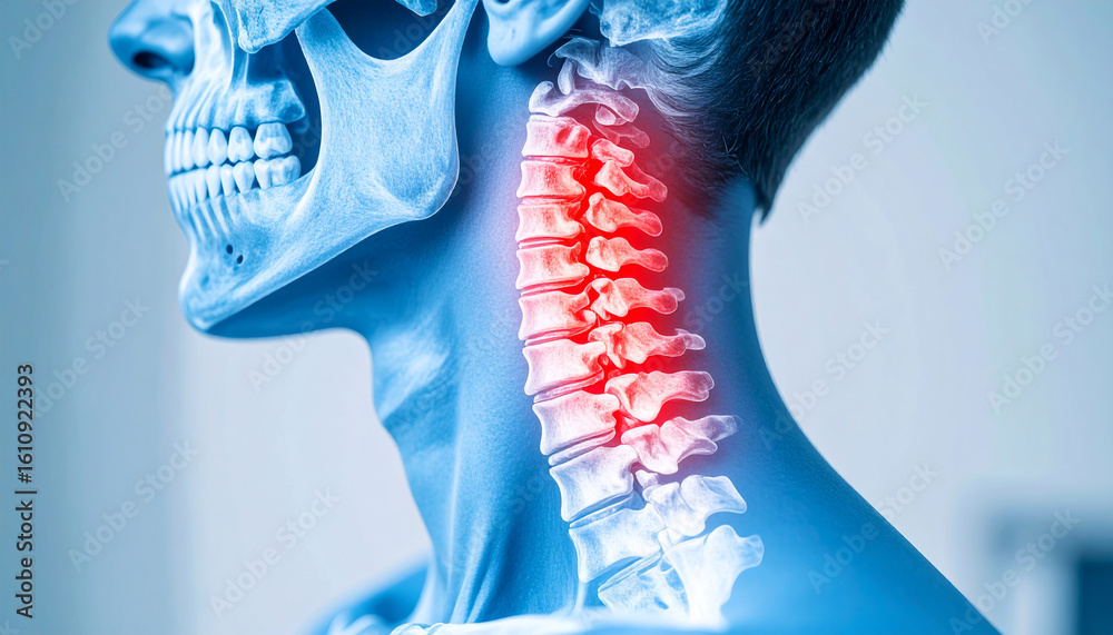 Cervical Spine Pain: Human Neck Anatomy with Red Highlight Stock ...
