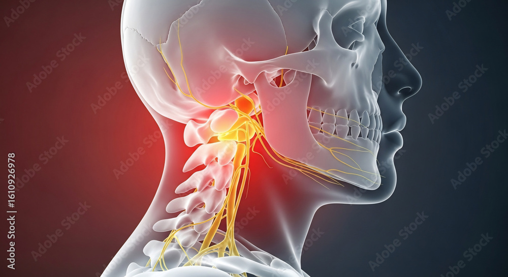 Human Neck Anatomy with Cervical Spine Pain and Nerve Illustration ...
