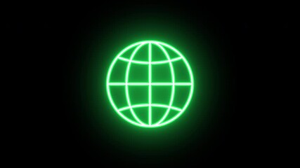Poster - Neon world icon animation, uniform rotation with color blink. Glowing neon 3D globe icon, looped spin with blink. International network, digital world, global internet, earth planet sign. 4 colors