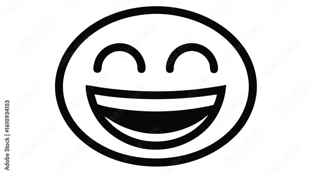 Laughing face emoticon icon in a simple black outline style. Minimalist ...