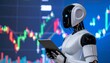 © photostockatinat - A futuristic robot analyzing stock market data on a digital tablet