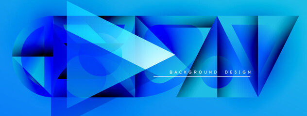 Poster - Abstract geometric shapes, vibrant blue hues, modern design. Gradient effect creates depth, dynamic composition. Text reads background design.