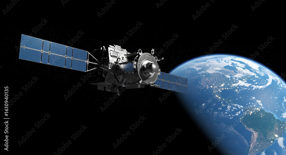 Satellite orbits Earth capturing detailed global view Stock Photo ...