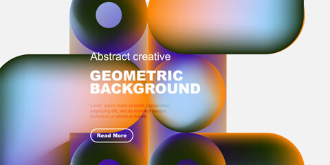 Poster - Vibrant abstract shapes overlap, creating dynamic geometric background. Text promotes creative content, inviting further exploration.