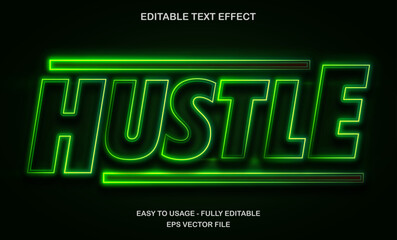 Poster - Hustle text, editable text effect template, green neon light futuristic text style