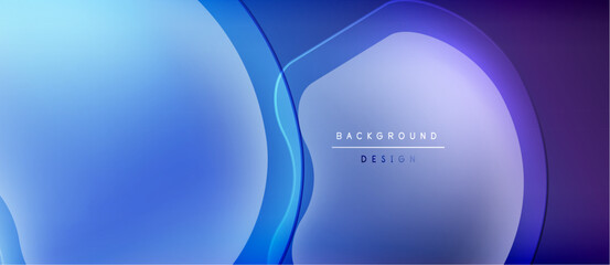 Poster - Abstract blue shapes overlap, creating fluid dynamic background. Gradient colors suggest depth, modern design aesthetic.