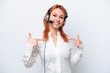 © luismolinero - Telemarketer Russian girl working with a headset isolated on white background proud and self-satisfied