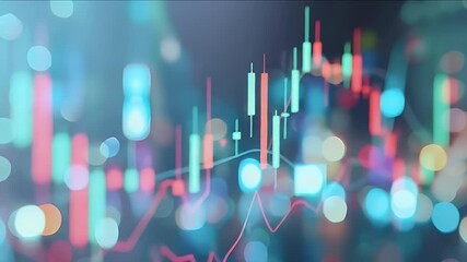 Poster - Financial Stock Market Chart with Candlesticks And Bokeh Lights in Blurred Background