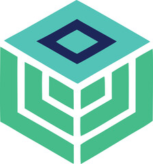 Poster - Geometric abstract logo design featuring a teal cube with a dark blue diamond shape on top