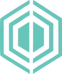 Poster - Abstract geometric hexagon logo design with clean white lines on a vibrant turquoise background representing technology and innovation