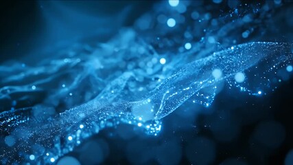 Poster - Blue Abstract Particles Flowing with Depth of Field and Bokeh Background