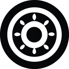 Poster - A striking black and white abstract circular design featuring concentric rings and radiating petal like shapes creating a visually captivating pattern