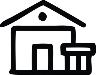 Poster - Simple black and white hand drawn icon of a house with a chimney and a small attached structure