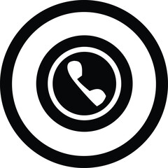 Poster - A stark black and white graphic icon featuring a classic telephone handset symbol within concentric circles representing communication and connectivity