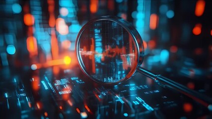 Poster - Magnifying Glass Over Circuit Board with Blue and Orange Light Illumination