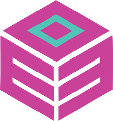 Aufkleber - Abstract geometric cube with vibrant pink and teal colors featuring layered white lines and a central diamond shape representing modern design and digital art