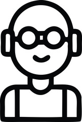 Poster - Simple line art icon of a smiling person wearing round glasses and headphones depicting a friendly and engaged individual