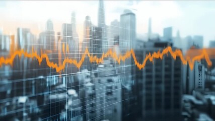 Poster - Abstract Financial Chart Over Blue Urban Cityscape Skyline Graphic Illustration