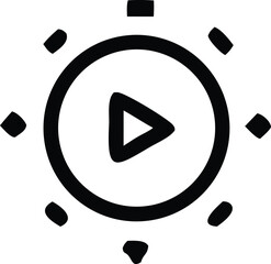 Poster - Simple hand drawn black play button icon within a circle surrounded by radiating dots representing broadcast or media playback